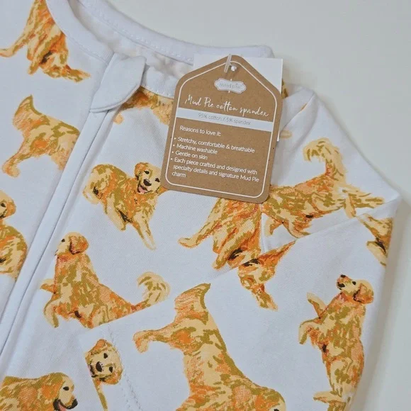 Mud Pie White and Orange Dog Print Footie - Picture 2 of 4